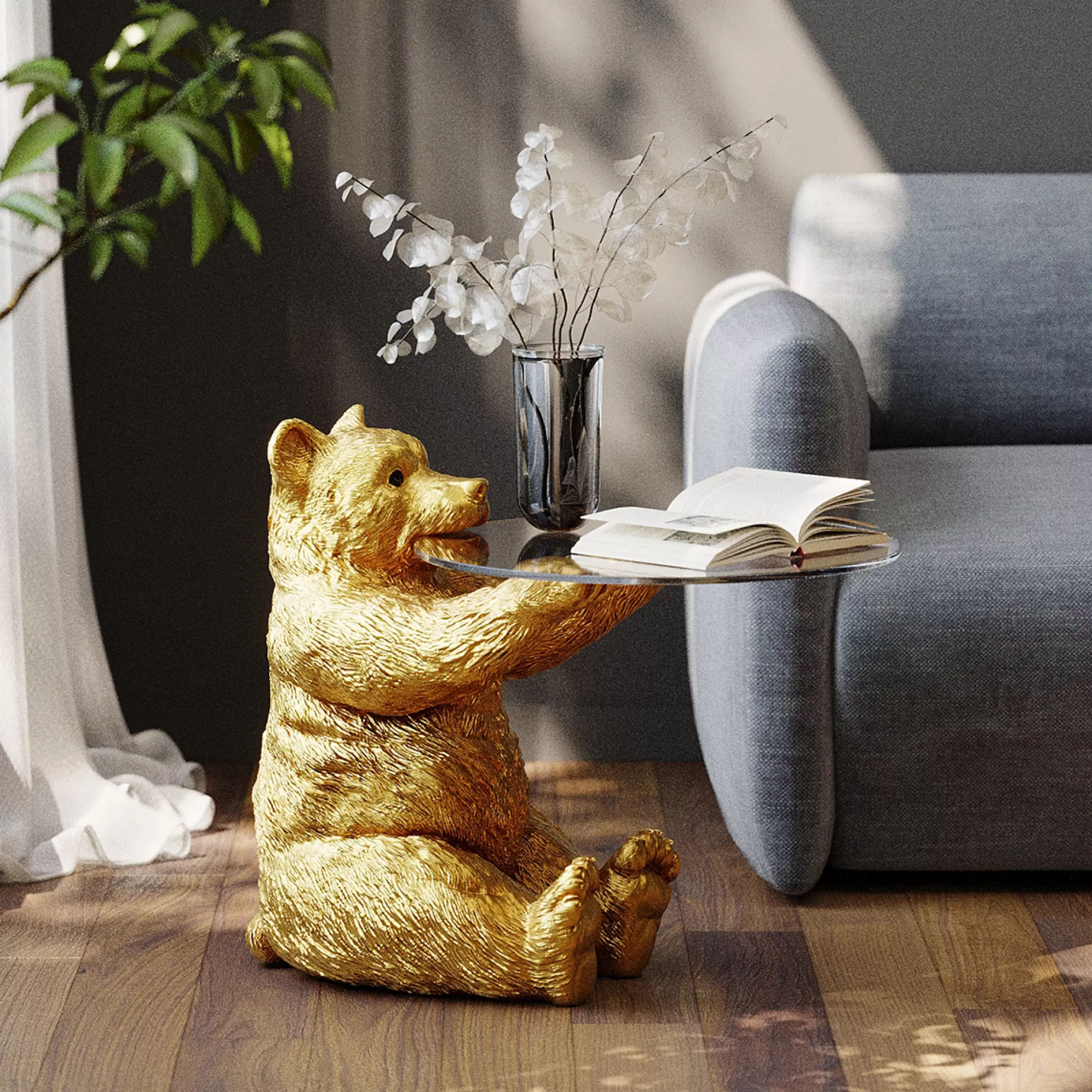 Clearance Bijzettafel Animal Bear Gold O40Cm Salontafels