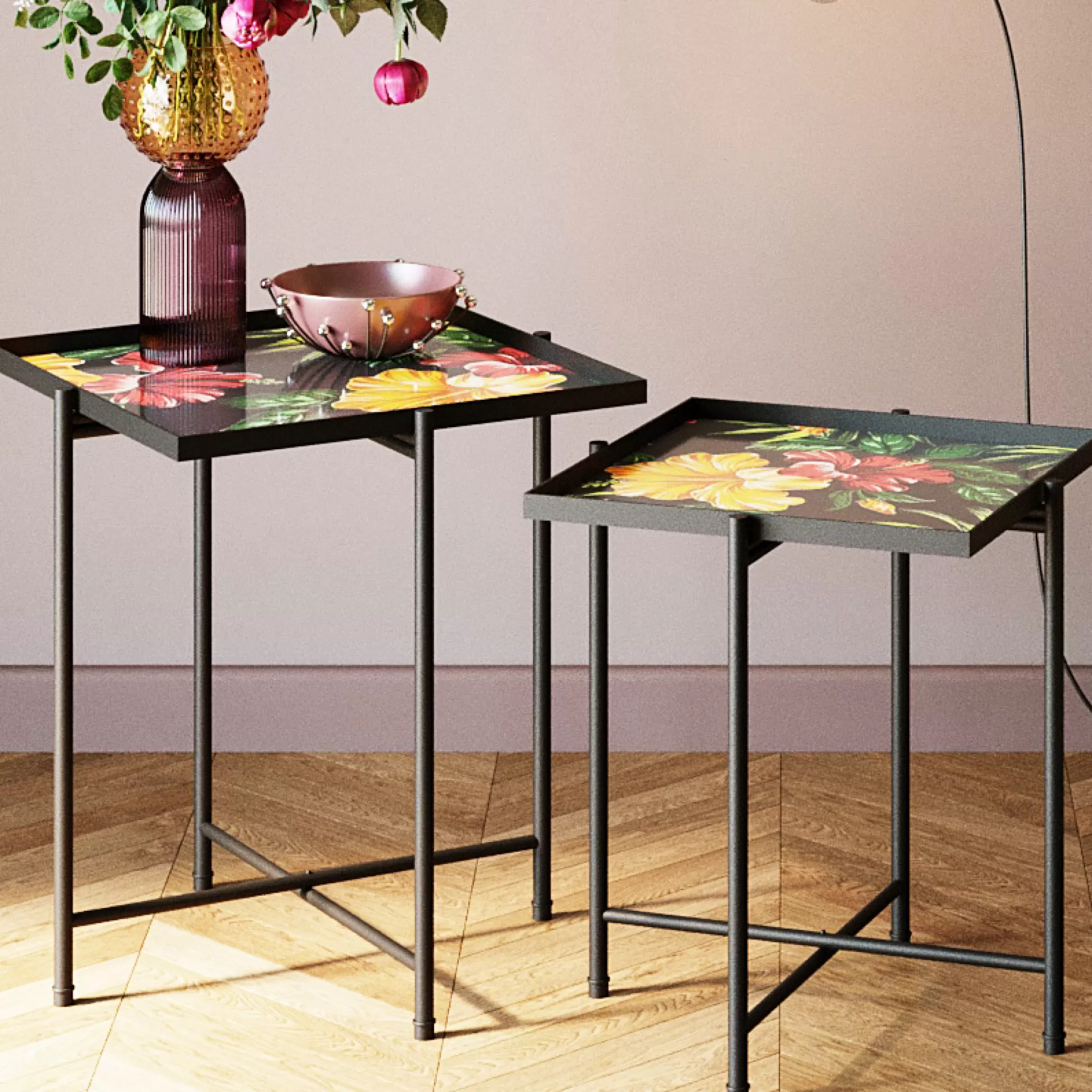 Clearance Bijzettafel Flowers Garden Square (Set Van 2) Salontafels