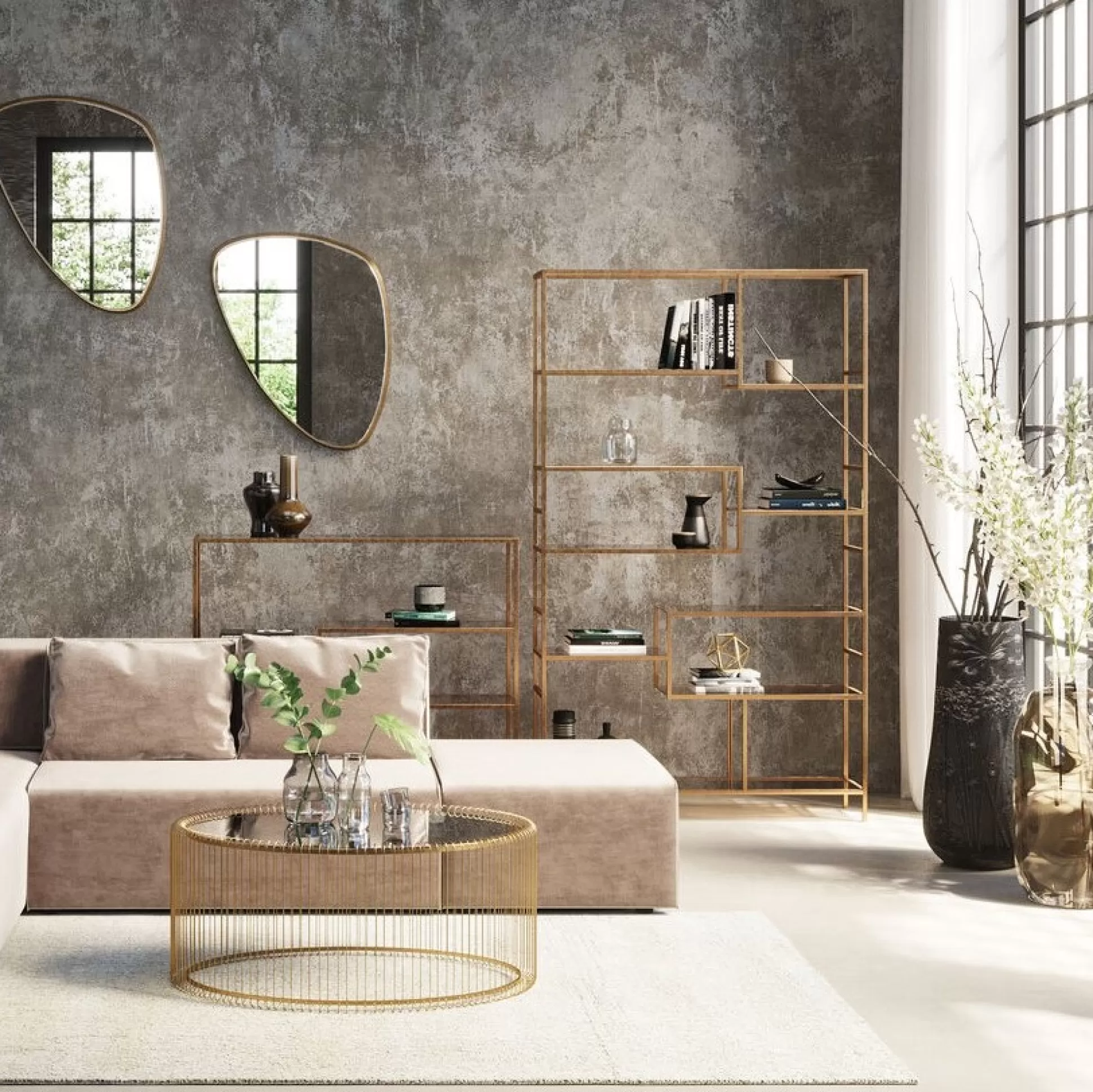 Sale Boekenkast Loft Goud 100X115Cm Wandrekken