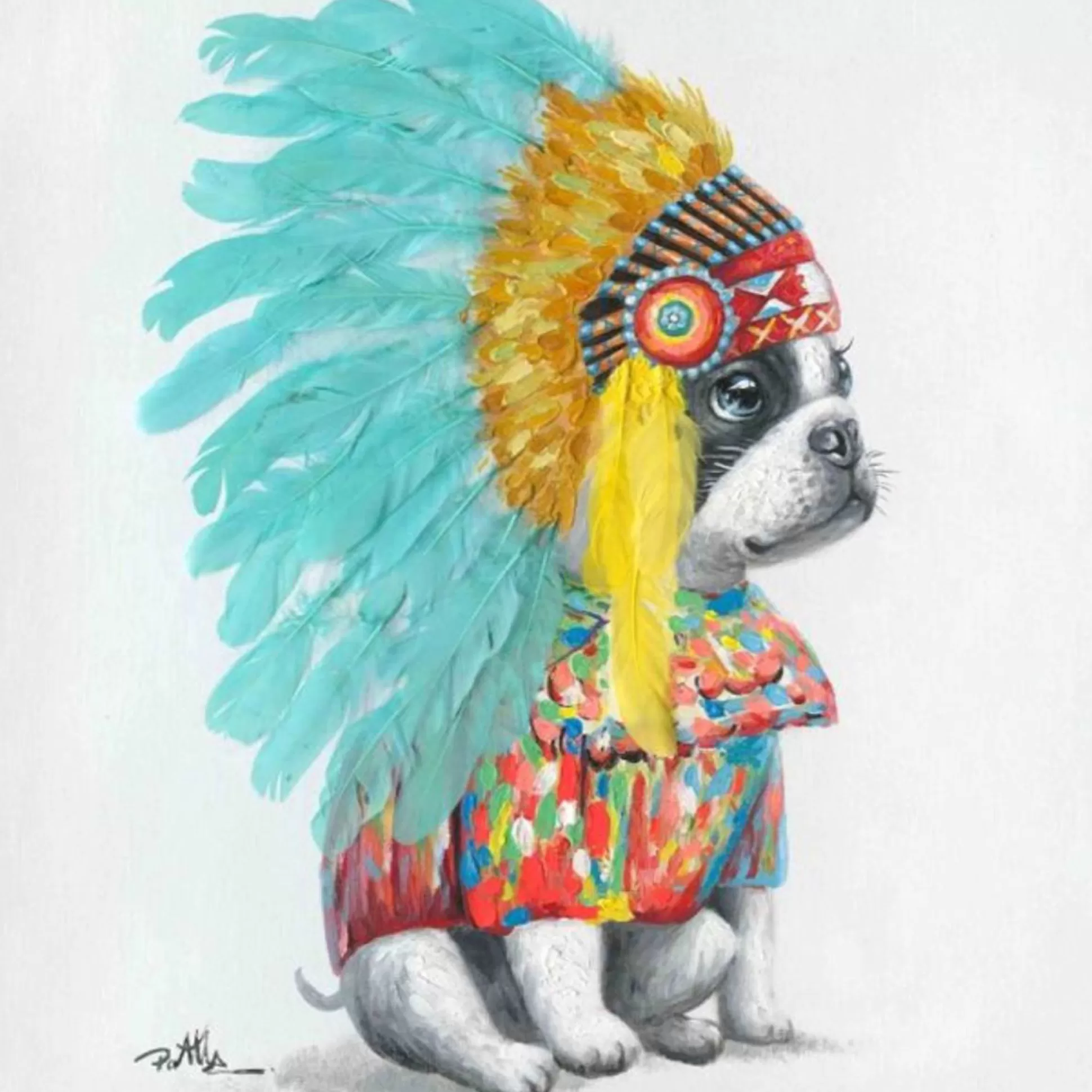 Outlet Canvas Headdress Dog 80X80Cm Schilderijen