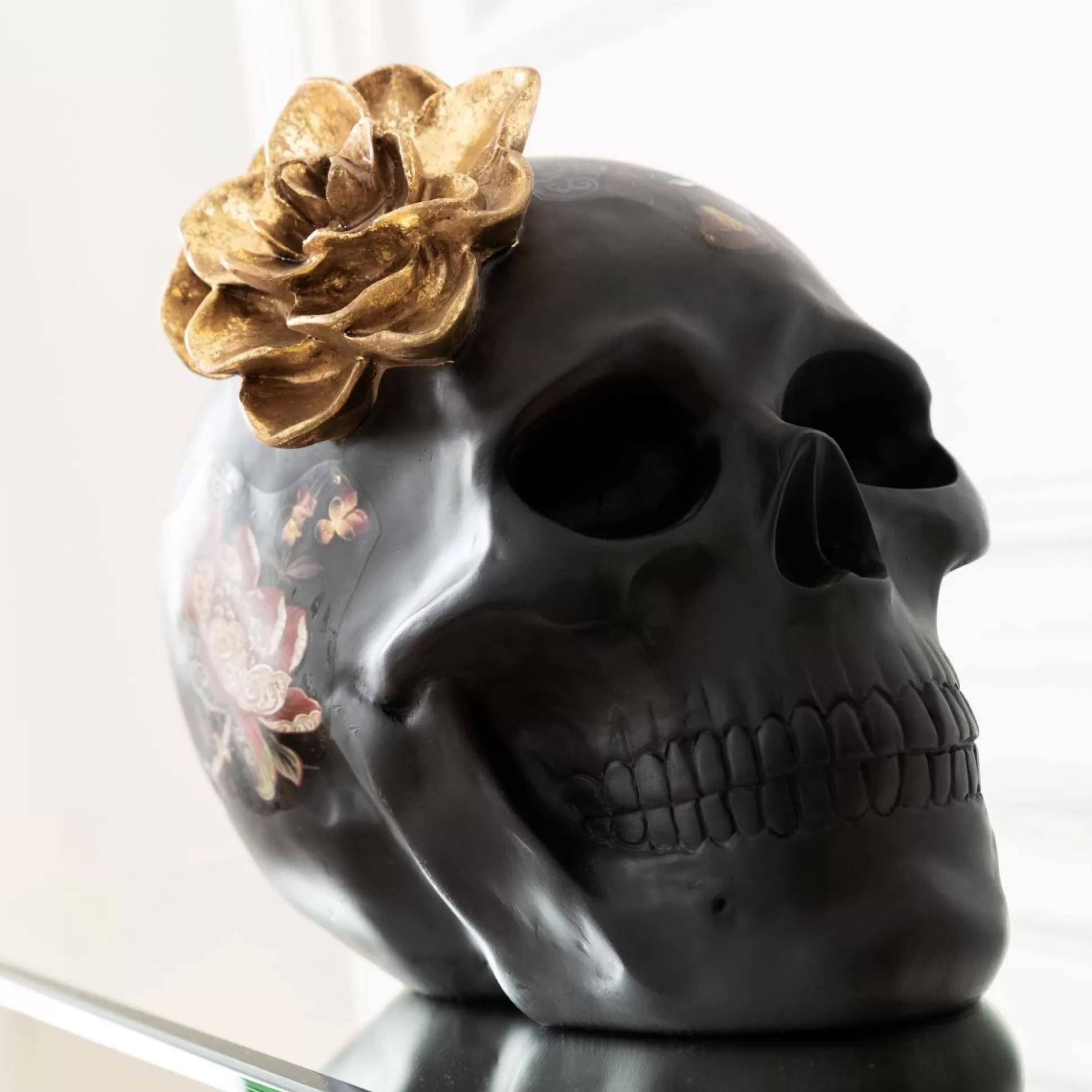 Outlet Decofiguur Flower Skull 22Cm Decoratieve Beelden