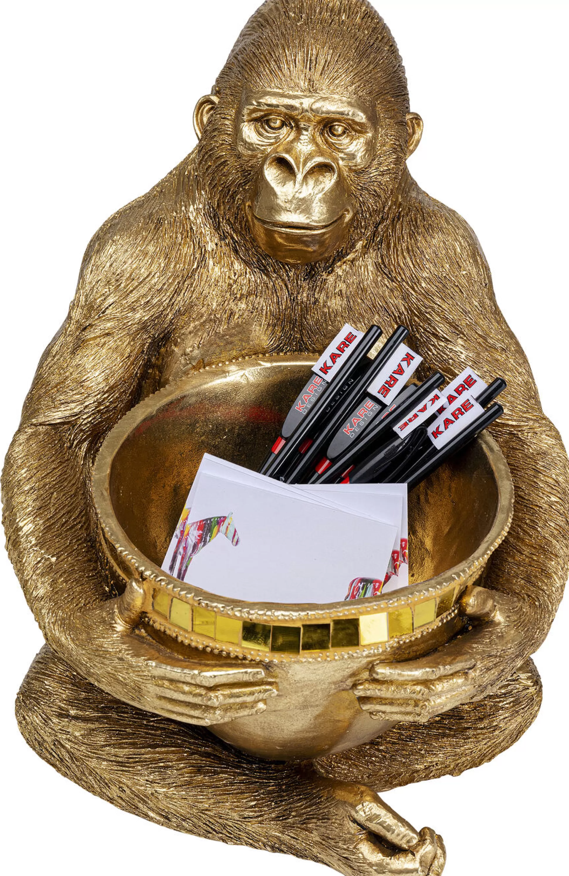 Fashion Decofiguur Gorilla Holding Bowl Goud Decoratieve Beelden