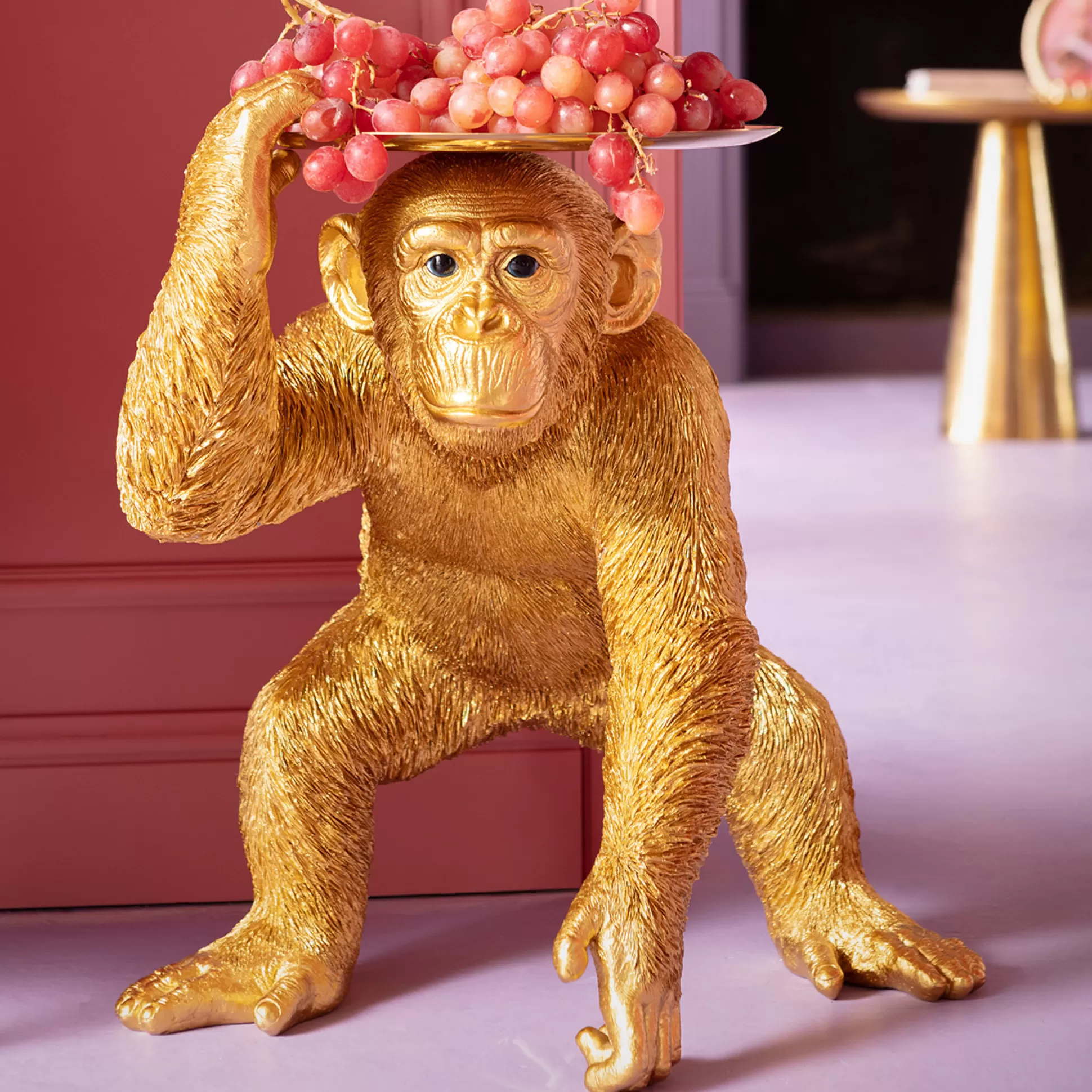 Hot Decofiguur Playing Chimp Butler Gold 52Cm Decoratieve Beelden