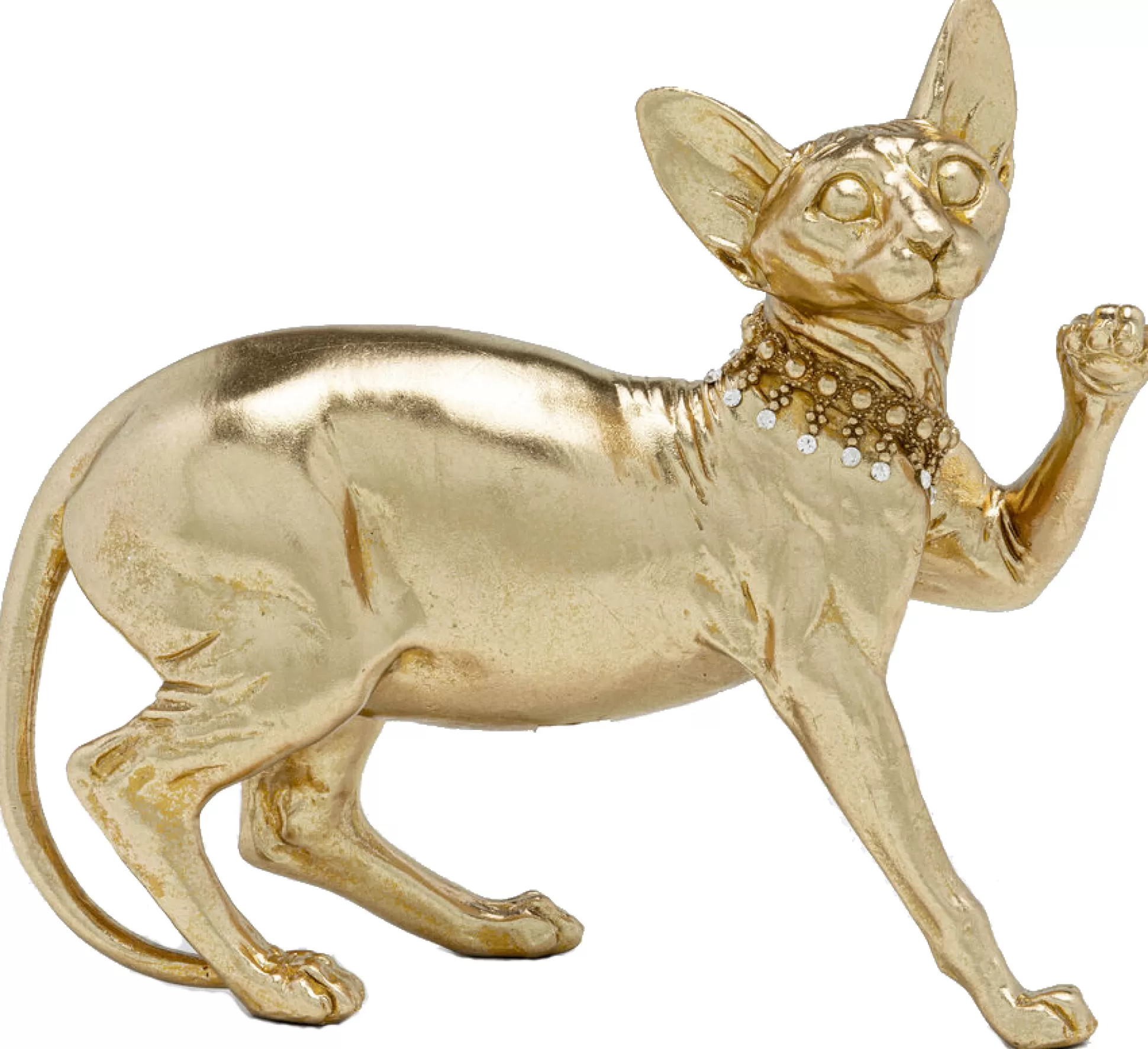 Outlet Decofiguur Standing Cat Audrey Gold 29Cm Decoratieve Beelden