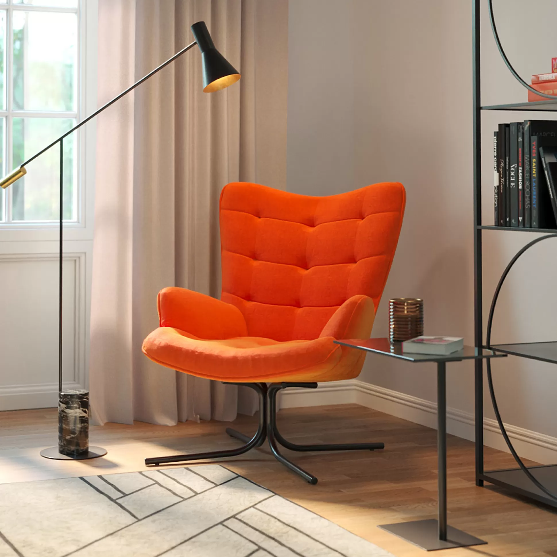 Outlet Draaistoel Oscar Velvet Orange Fauteuils