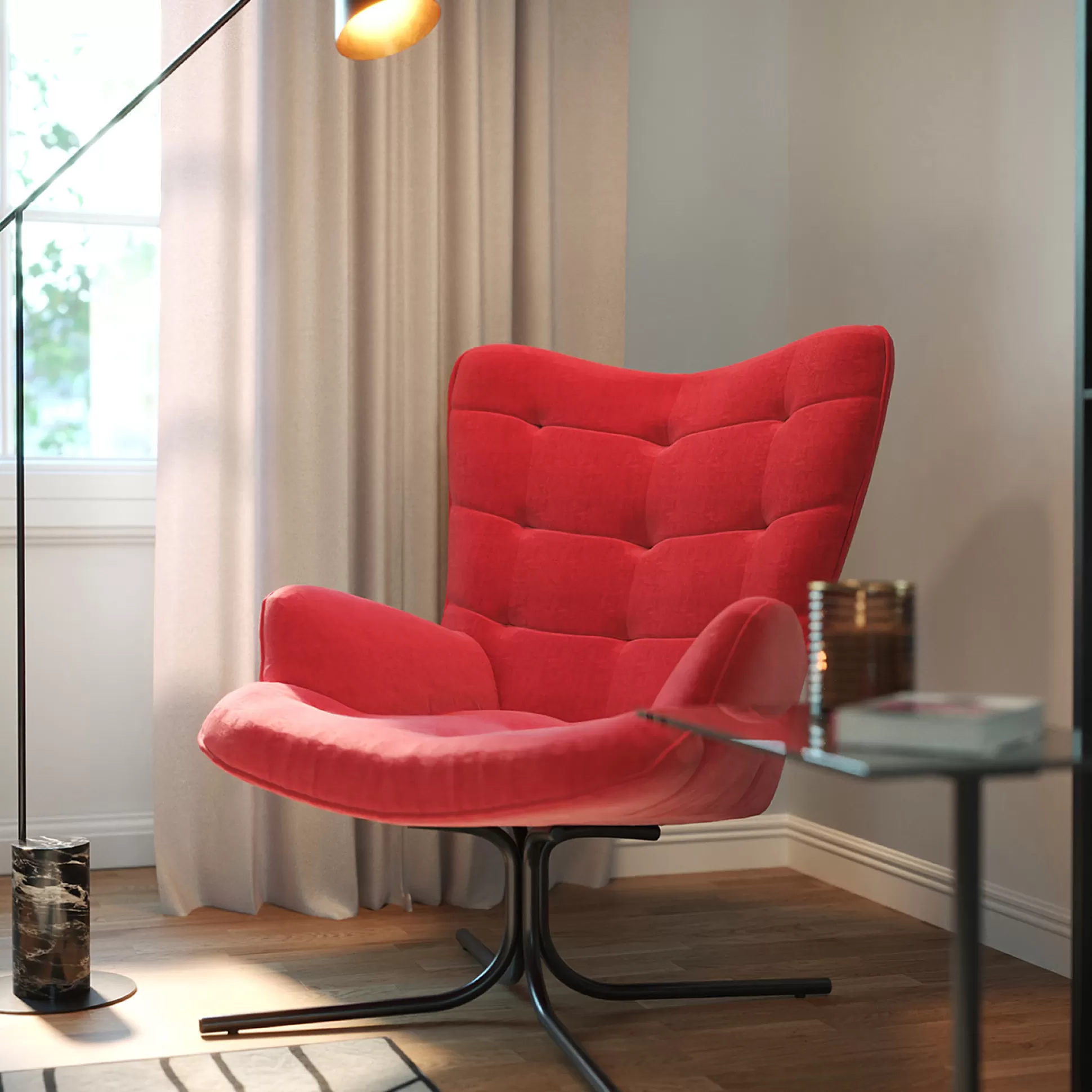 Shop Draaistoel Oscar Velvet Red Fauteuils