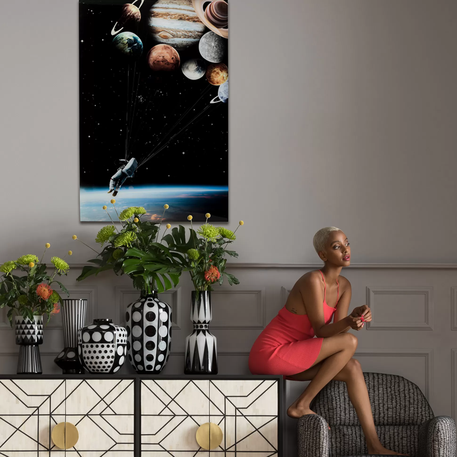 Sale Glas Schilderij Flying Astronaut 100X150Cm Schilderijen