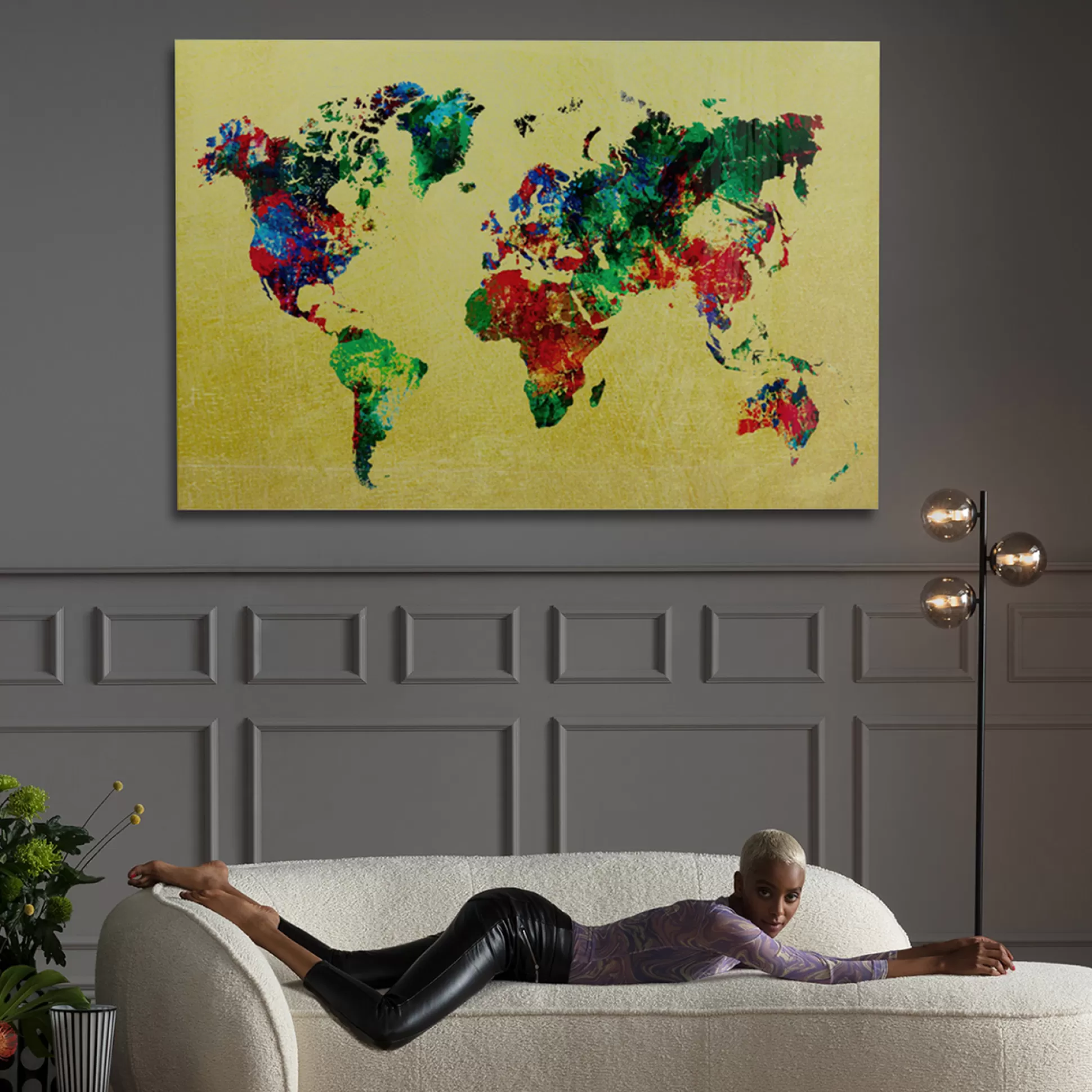 Outlet Glas Schilderij Metallic Colourful Map 150X100Cm Schilderijen