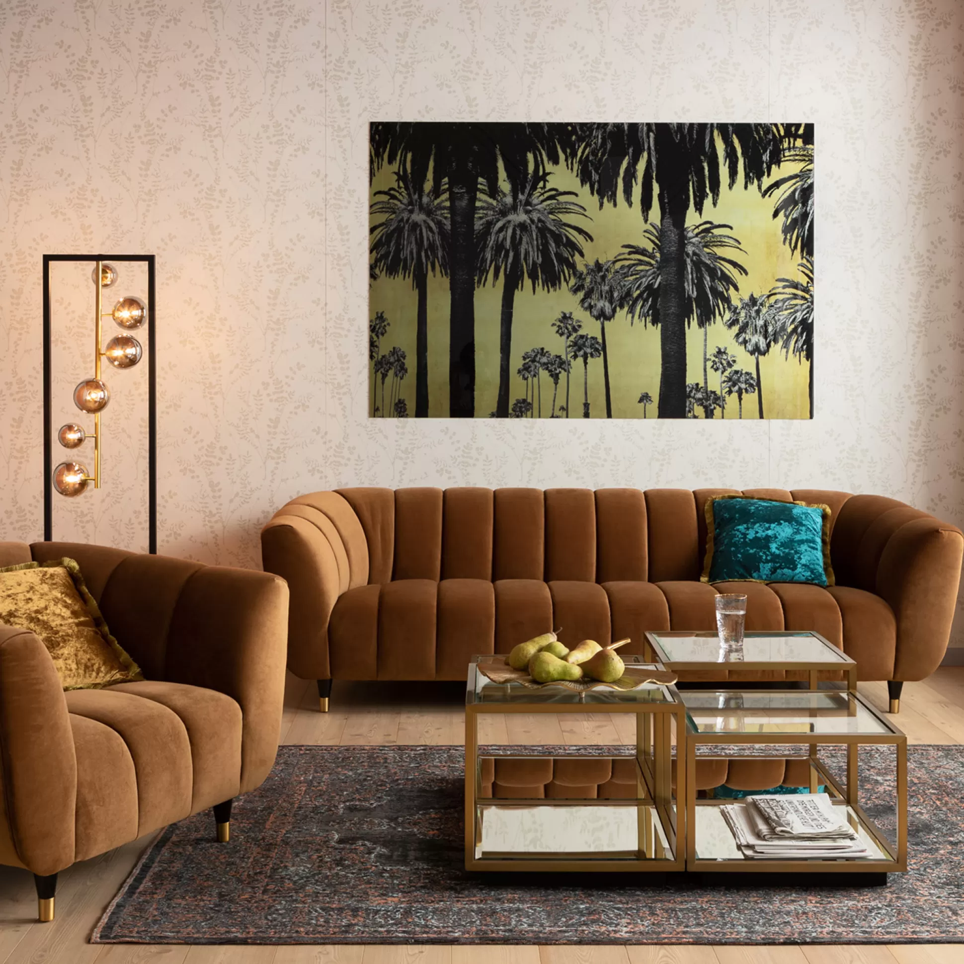 Clearance Glasschilderij Metallic Palms 180X120Cm Schilderijen