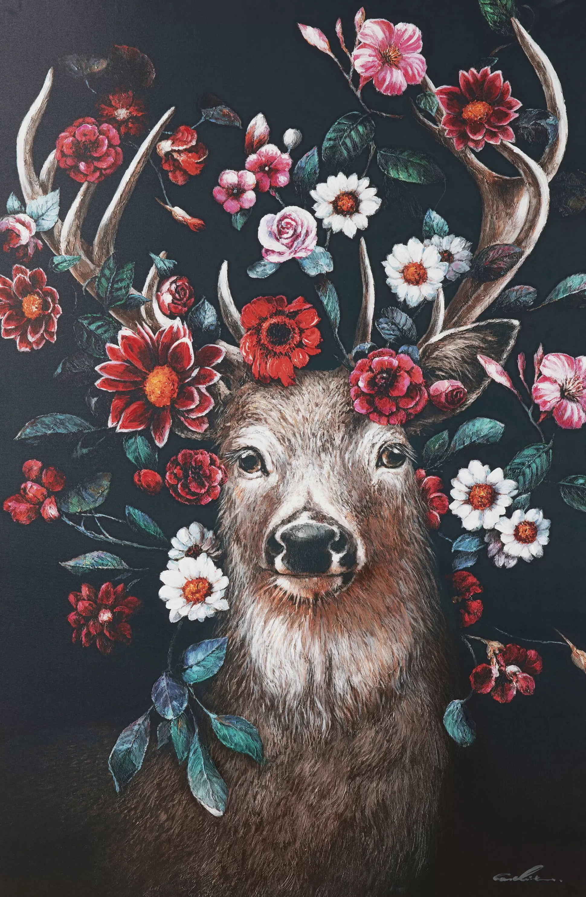 Discount Schilderij Deer In Flower 90X140Cm Schilderijen