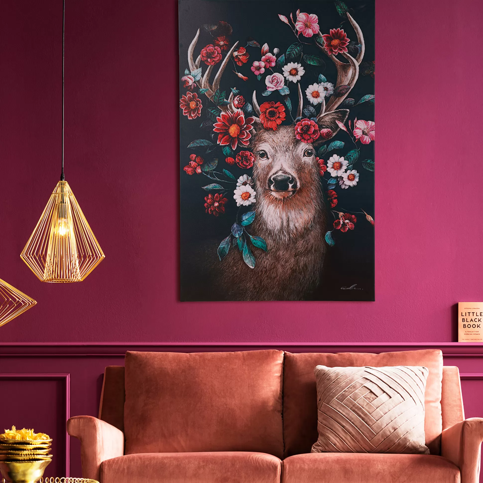 Discount Schilderij Deer In Flower 90X140Cm Schilderijen