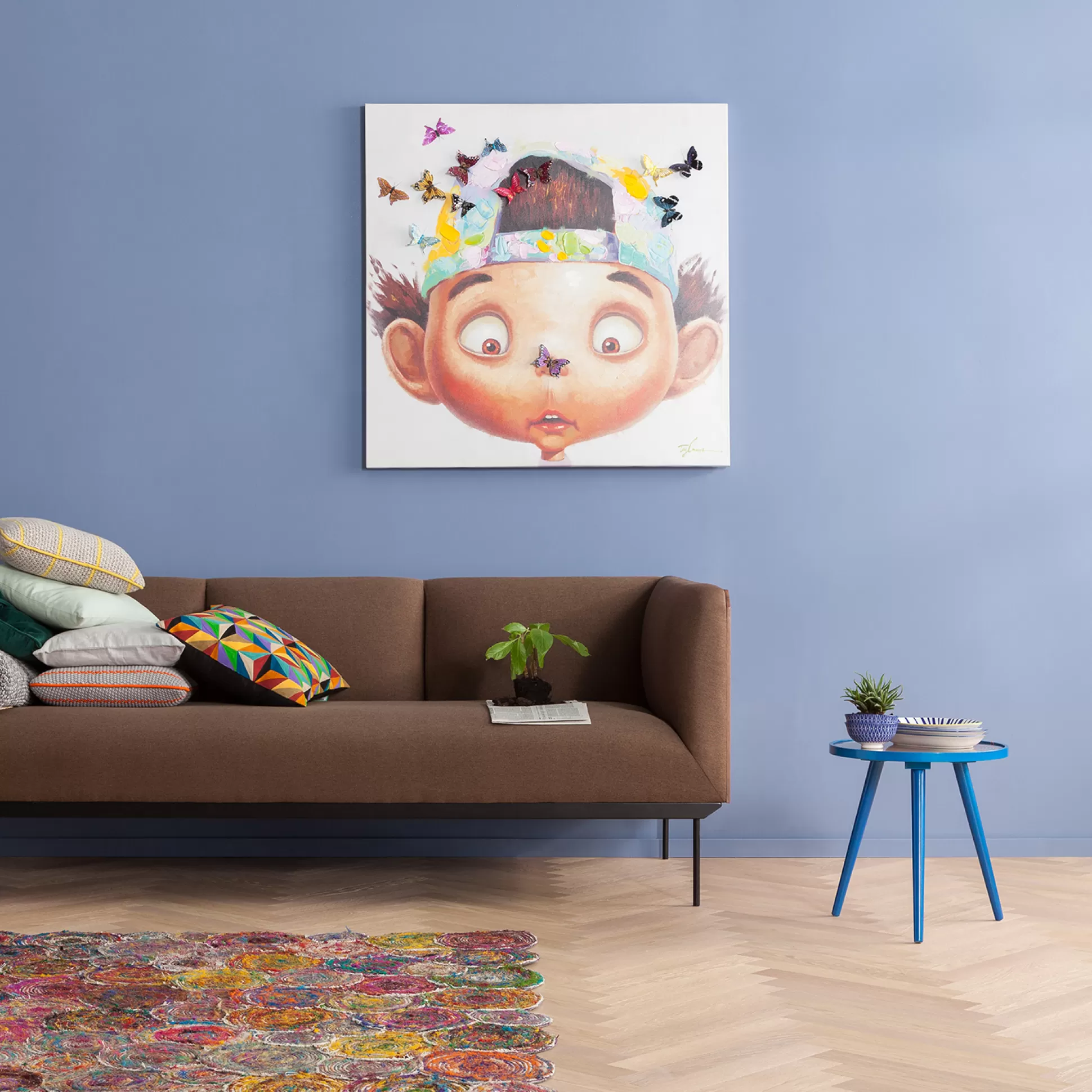 Discount Schilderij Touched Boy With Butterflies 100X100Cm Schilderijen