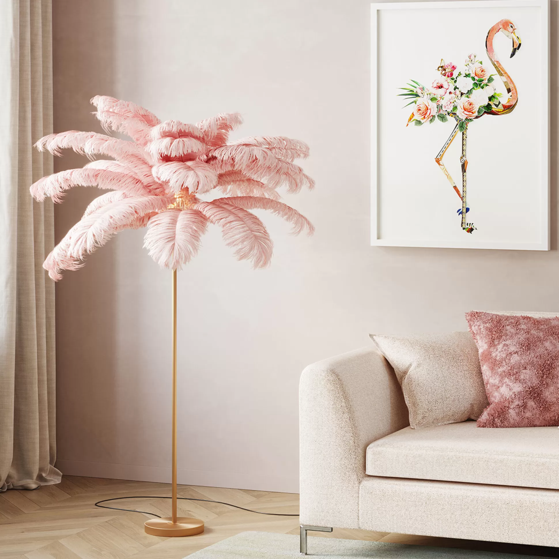 Fashion Vloerlamp Feather Palm Pink 165Cm Vloerlampen