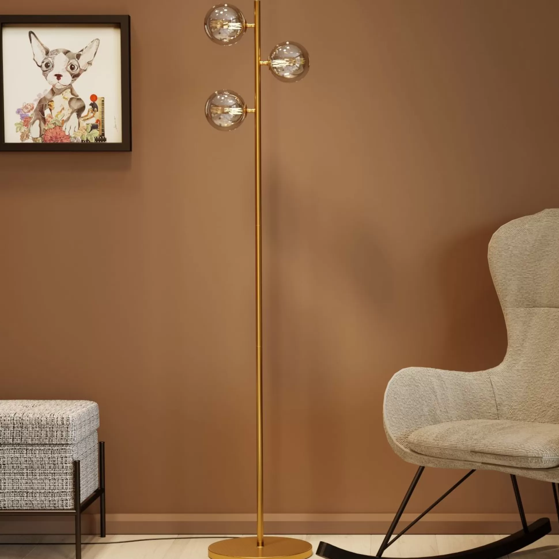 Best Vloerlamp Three Balls Goud 160Cm Vloerlampen