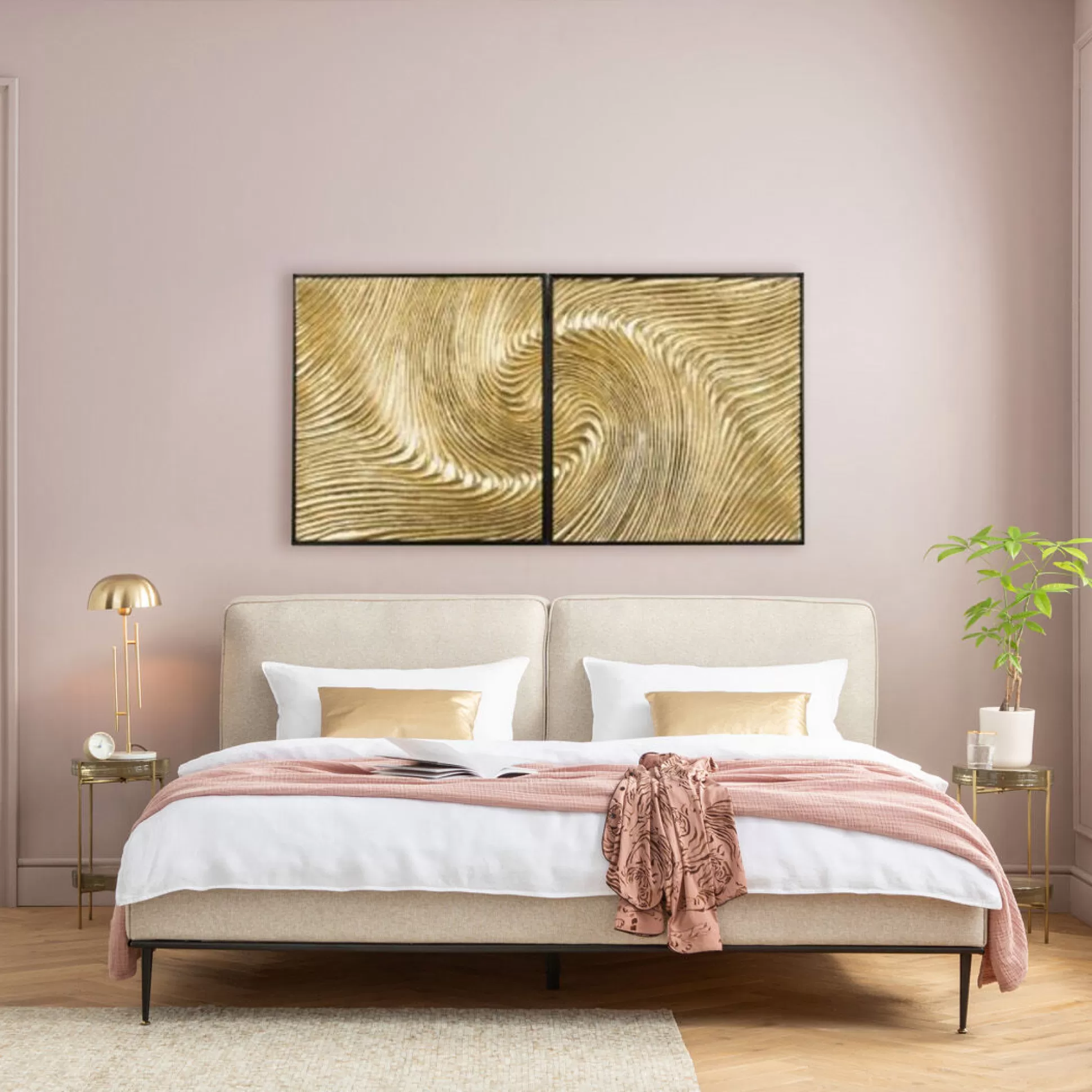 Store Wanddecoratie Wave Gold (Set Van 2) Wanddecoraties