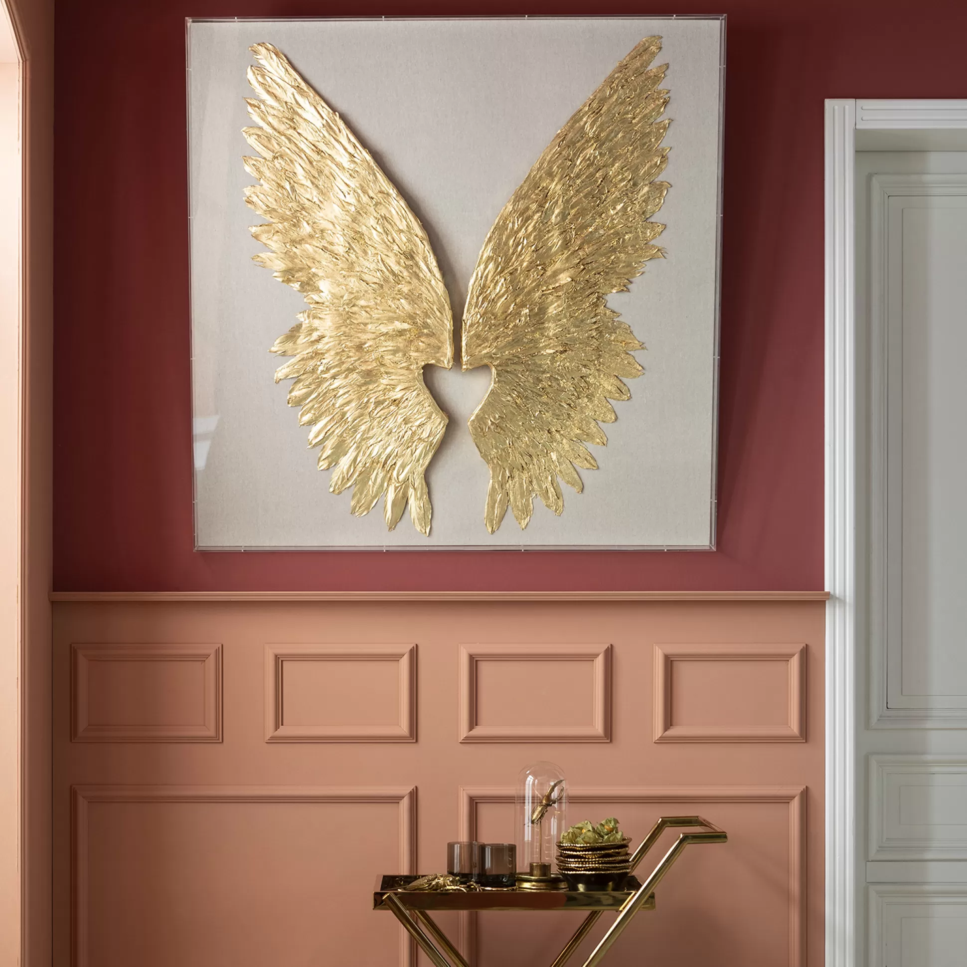 Outlet Wanddecoratie Wings Goud-Wit 120X120Cm Wanddecoraties